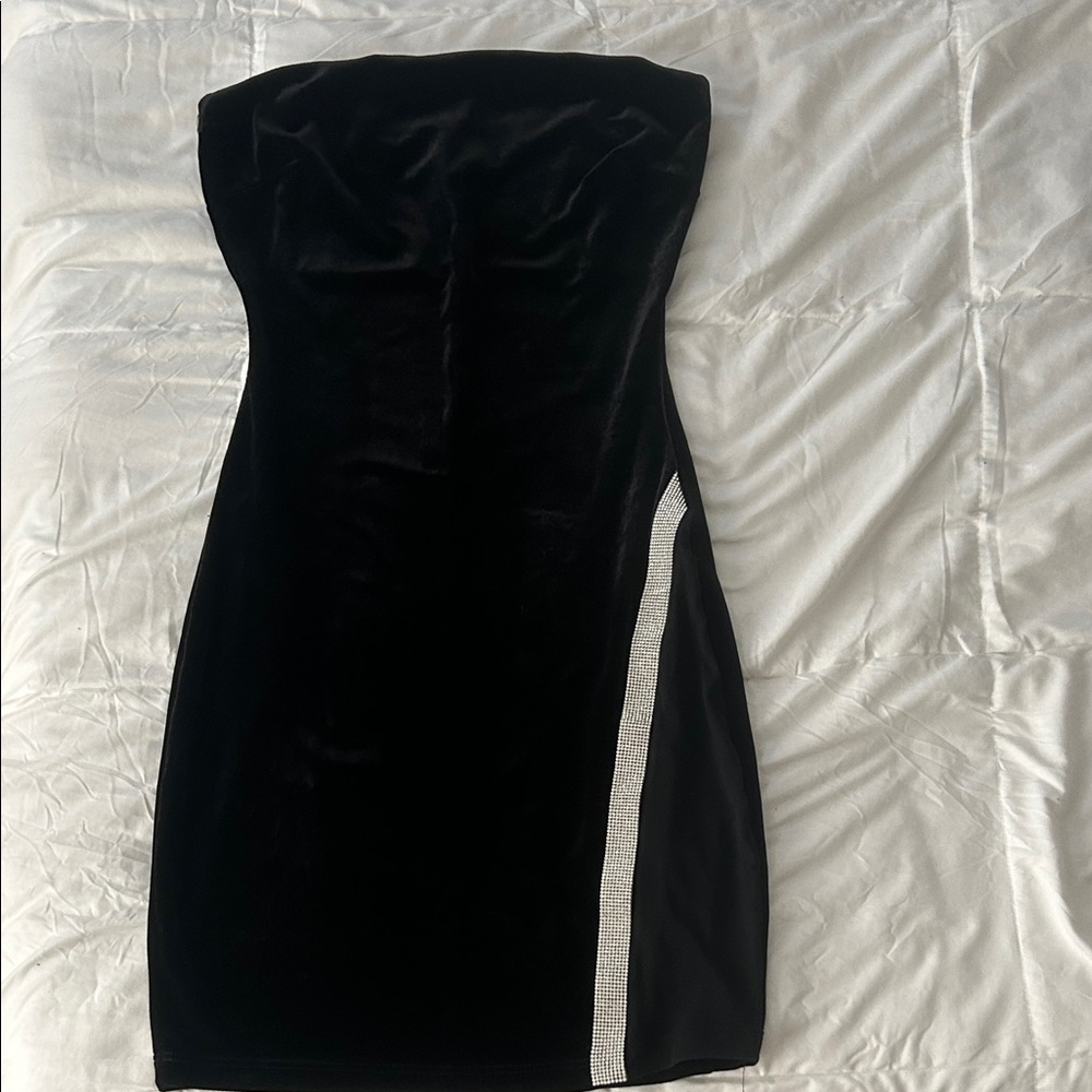Windsor Black Strapless Dress with Silver Detail